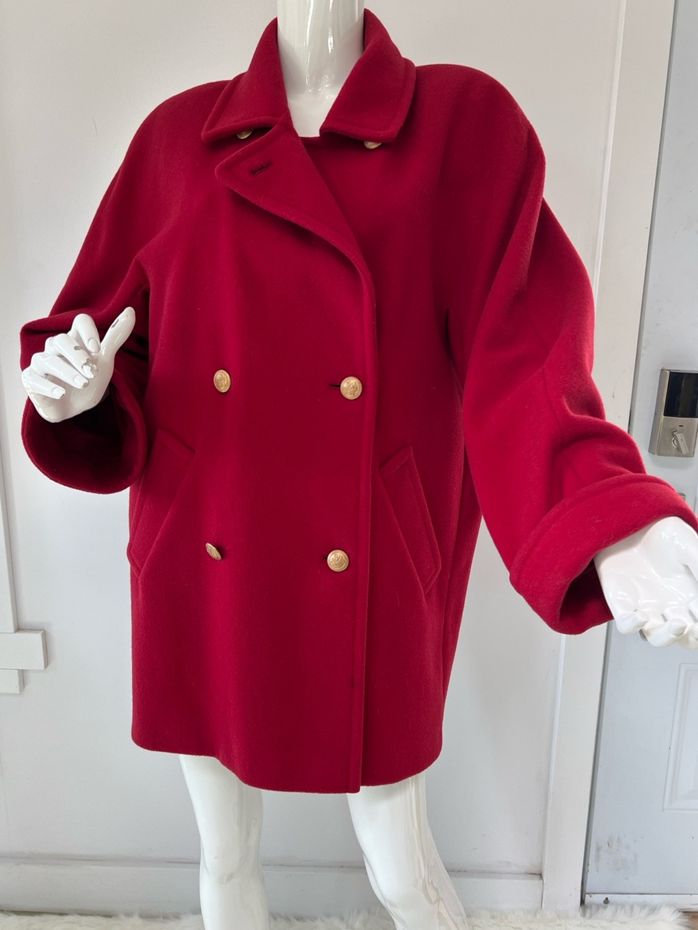 Marks & Spencer Red Double-Breasted Peacoat pure virgin wool Size 10 Royal Look